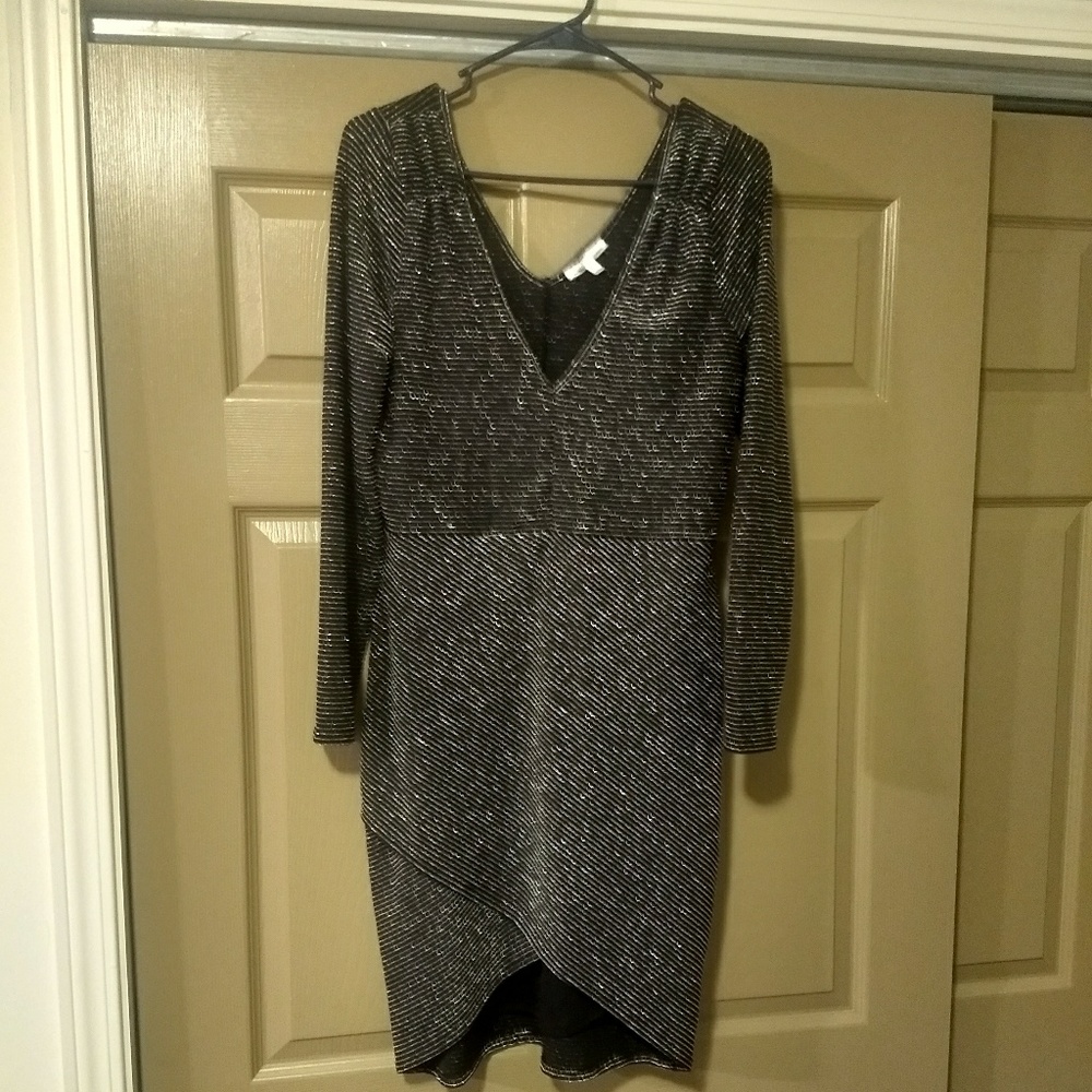 Black glitter v-neck mini dress